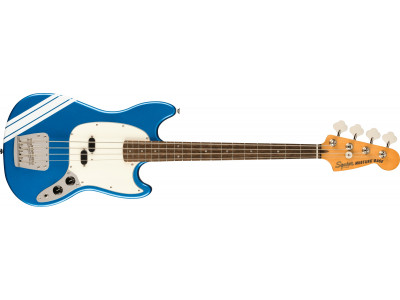 Squier By Fender FSR Classic Vibe '60s Competition Mustang® Bass, Laurel Fingerboard, Parchment Pickguard, Lake Placid Blue with Olympic White Stripes 