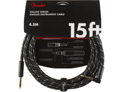 Fender Deluxe Series Straight to Right Angle Instrument Cable - 15 foot Black Tweed 