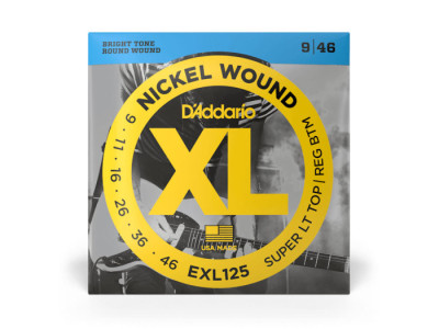 D'Addario 09-46 Super Light Top/Regular Bottom Electric Guitar Strings EXL125 